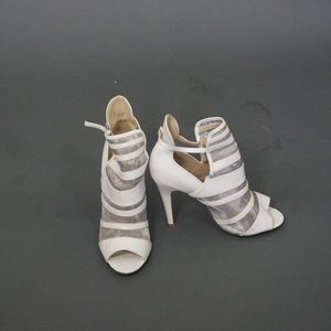 White, Mesh & Leatherette Ankle Peep Toe Heel